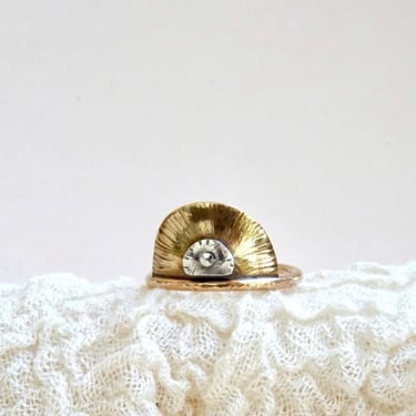 Sun &amp; Life Ring - Oxidized Brass, Sterling Silver + 14k Gold-Fill