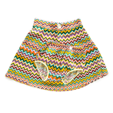 Girls Missoni Style Skirt with Panties, Miniskirt, 70s Mod Colorful Chevron Pattern Skirt with Bloomers, Barcello, Hippie Chic, Size 7 