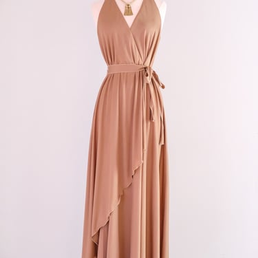 DIVINE 1970's Golden Goddess Wrap Gown / Sz ML