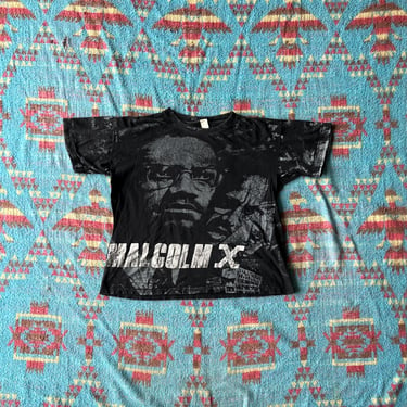 Vintage 90s AOP Thrashed Malcom X Shirt 