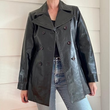 90s Leather Jacket | Vintage Bebe Jacket | Black Leather Coat | Double Breasted Leather Jacket 