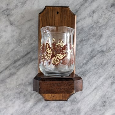 Vintage MCM Butterflies Wood Wall Hanging Candle Holder 