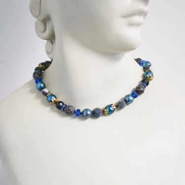 1950s/60s Teal Faux Pearl Bead Necklace 