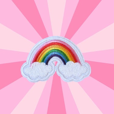 Rainbow & Clouds Patch - Retro 70s Patches - 1970s Vintage Hippie Style Iron On - Crafting Projects Denim Jackets Hats Backpacks 