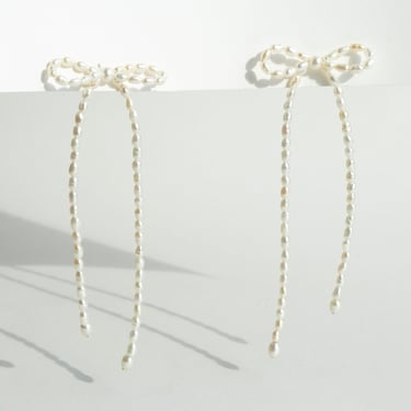 Margot Bow Earring with Rice Pearls