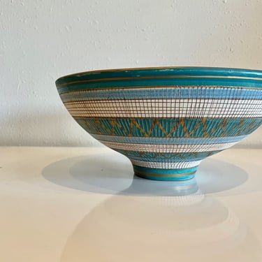 Bitossi Footed Bowl - Large Vintage Handmade Stoneware Serving Bowl by Bitossi Italy 