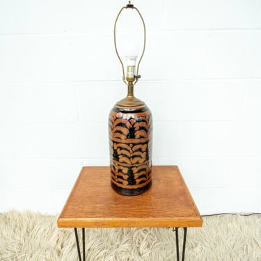 Vintage Ceramic Lamp with Copper and Black Swirl Neutral Base 