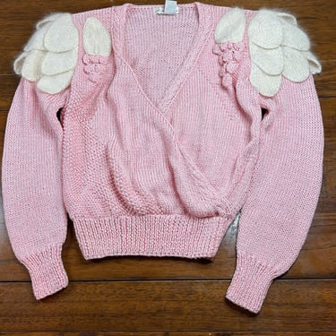 Vintage 80's Pink Lillie Rubin Sweater with Angora Big Shoulder, Size M 