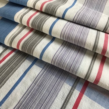 French Multi Color Stripe Tablecloth, Large Size, Cotton, Linen, Blue, Red Stripe, French Farmhouse, 2 Available 