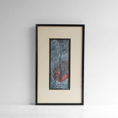 Vintage Block Print Tree Artwork by Fannie Mennen 
