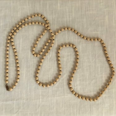 Long, Beige Glass Bead Necklace - 1930s 