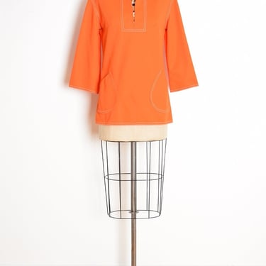 vintage 60s top shirt blouse orange mod striped nautical navy white M clothing 