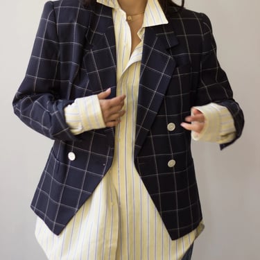 1980s Windowpane Check Double Breasted Jacket 