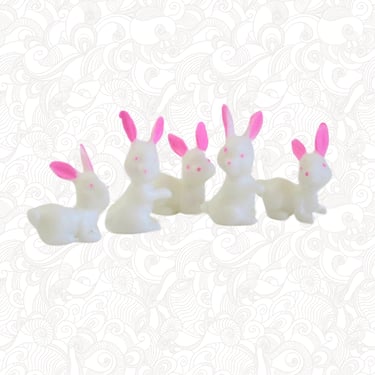 Vintage Set of 5 Tiny 1" White Bunny Rabbits, Miniature Rabbits for Crafts or 1/12 Dollhouse Projects 