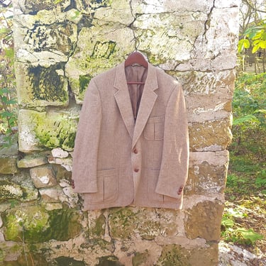 Vintage Medium to Large 1970's Wool Tweed Herringbone Western Blazer / Suit Jacket 