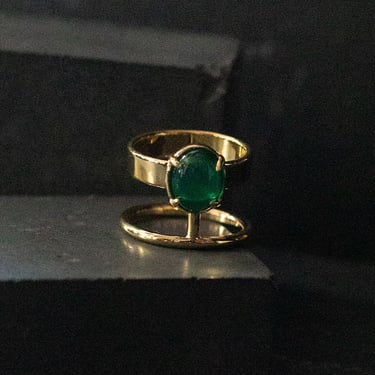 Gold Plated Bronze Green Onyx Division Ring
