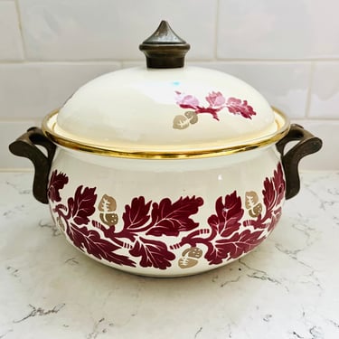 Vintage Enameled ASTA Katy Amsterdam Autumn Leaves & Acorns 2.5 Quart Dutch Oven / Soup Pot With Lid and Brass Handle by LeChalet