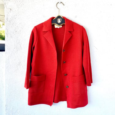 Vintage 70s Cardigan Jacket Burnt Red Orange Collared Sweater 