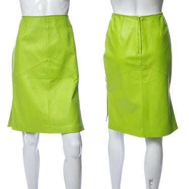 1990's Newport News Neon Lime Green Leather Skirt Size 28