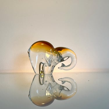 Murano Handblown  elephant in amber and clear sommerso glass 