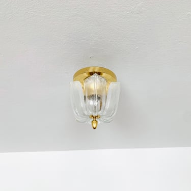 1 of 2 Floral Mid-Century Modern Brass and Glass Flush Lights by Glashütte Limburg | 1960s 