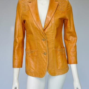 1970s soft brown leather blazer XS-M 