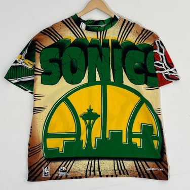 Vintage 1990's Seattle Super Sonics &quot;A.O.P. Magic Johnson Tees&quot; T-Shirt Sz. L