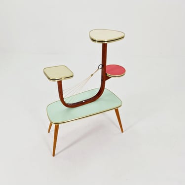 Big 1950s German Plant Stand, Colorful Vintage Mid-Century Minimalist Indoor Plant Stand Side Table Retro flower table 