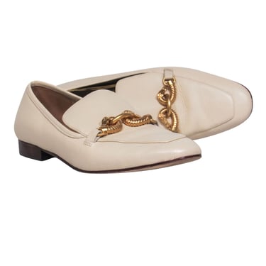 Tory Burch - Cream Leather Loafer w/ Double Gold Seahorse Sz 9.5