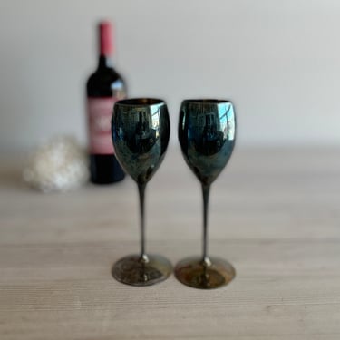 Kirk International Brazil Silver Plated Grape Vine Wine Goblets - Set of 2 