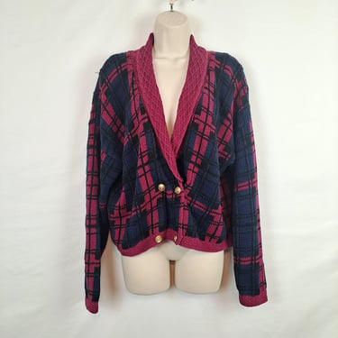 Vintage 90s Pink & Blue Plaid Cardigan 