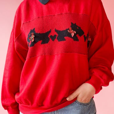 1980s Red Collared Scotty Sweatshirt, sz. M/L