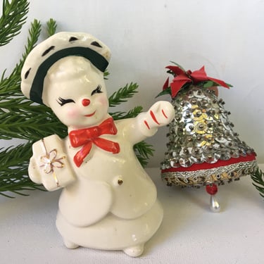 Vintage Snowlady Lone Salt Shaker, No Mate, Kitsch Christmas, Snowman's Wife Figurine, Japan, Could You Have Her Mate 