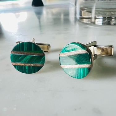 Malachite & Sterling Cufflinks Vintage 