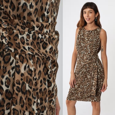 Leopard Print Dress 90s Dress Animal Print Sheath Dress Mini Shift Wrap Vintage Tank Dress Sleeveless Party Cheetah Spot Sheath Small Medium 