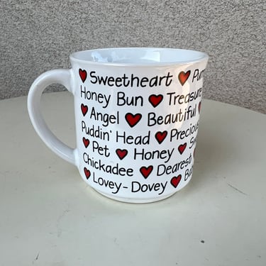 Vintage coffee mug kitsch Endearing love sayings theme by Recycled Paper Products 