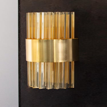 Wall sconce with triedri Murano glass Made in Italy champagne color, mid century style italian design lighting 