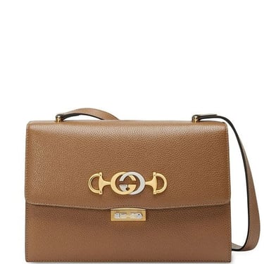 GUCCI Zumi Small Brown Textured Leather Shoulder Bag