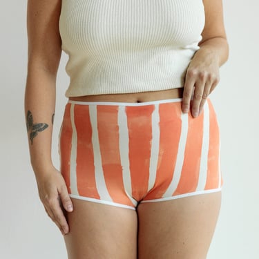 Red Stripe Underwear, Organic Cotton Panties, Orange Red, Mid or High Rise 