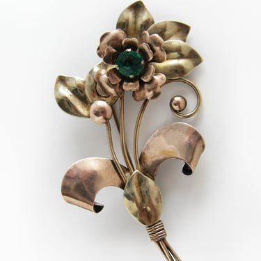 Vintage 1940s Brooch by Harry Iskin - Two Toned Gold Filled Metal Flower Pin Authentic Retro Jewelry 