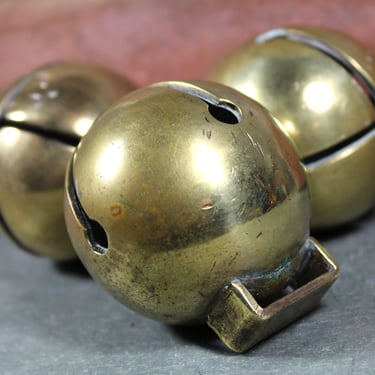 Antique Crotal Brass Bells | Set of 3 Brass Holiday Bells | Jingle Bells | Holiday Decor 
