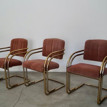Set of Three Hollywood Regency Art Deco Brass Dining Chairs 