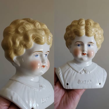 Antique German Pet Name Bertha Doll Head with Blonde Curls - 6.5&quot; Tall - Antique German Dolls - Collectible Dolls - Hertwig Dolls 