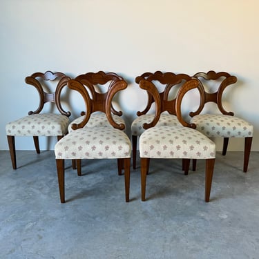 70's Hollywood Regency Biedermeier style Walnut Dining Chairs - Set Of 6 