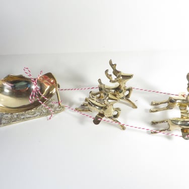 Vintage Brass Reindeer and Sleigh - Brass Christmas Reindeer and Sleigh Figure 