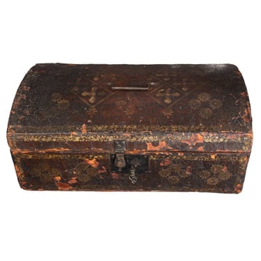 Historic 18th Century Early American Hide Wrapped Dome-Top Chest Document Box, Long Island, New York, Revolutionary War Era 