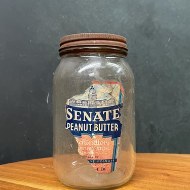 1930s-1950s Senate Peanut Butter Jar Washington DC Dist. of Columbia Compny Vintage Mid-Century Antique 