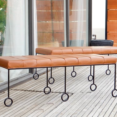 Custom Dimension Iron & Leather Benches. 