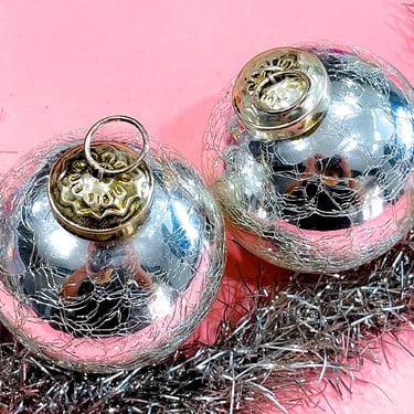 VINTAGE: 2pcs - Extra Heavy Thick Mercury Crackled Glass Ornament - Kugel Style Christmas Ornaments 