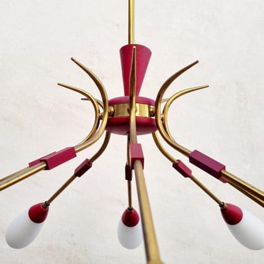 Mid Century Large Italian Chandelier / Sputnik / Stilnovo Style / 8 Arms Chandelier / Ceiling Lights / Ceiling Lamps / Italy / 1960 / '60s 